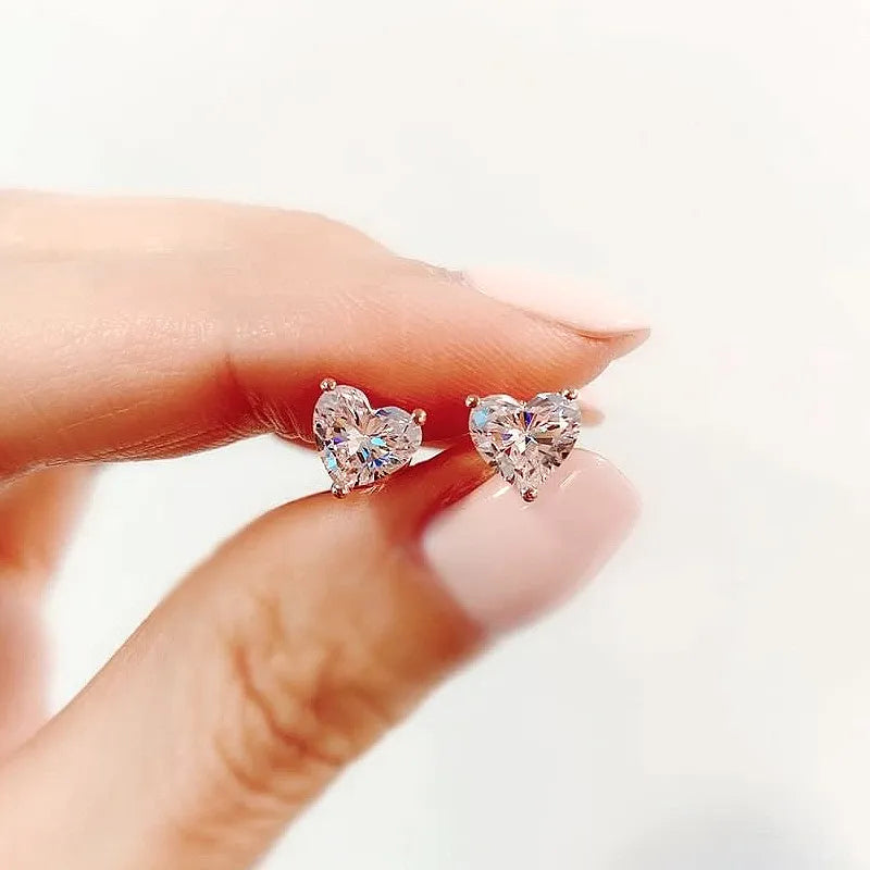 Moissanite Earrings - Heart Design Studs - 2 Carat