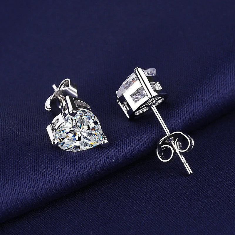 Moissanite Earrings - Heart Design Studs - 2 Carat