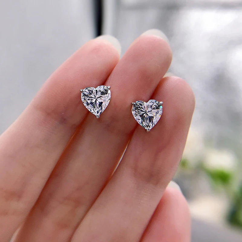 Moissanite Earrings - Heart Design Studs - 2 Carat