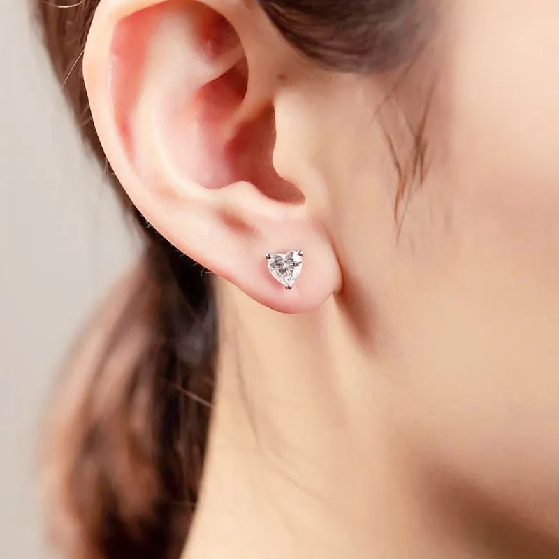 Moissanite Earrings - Heart Design Studs - 2 Carat