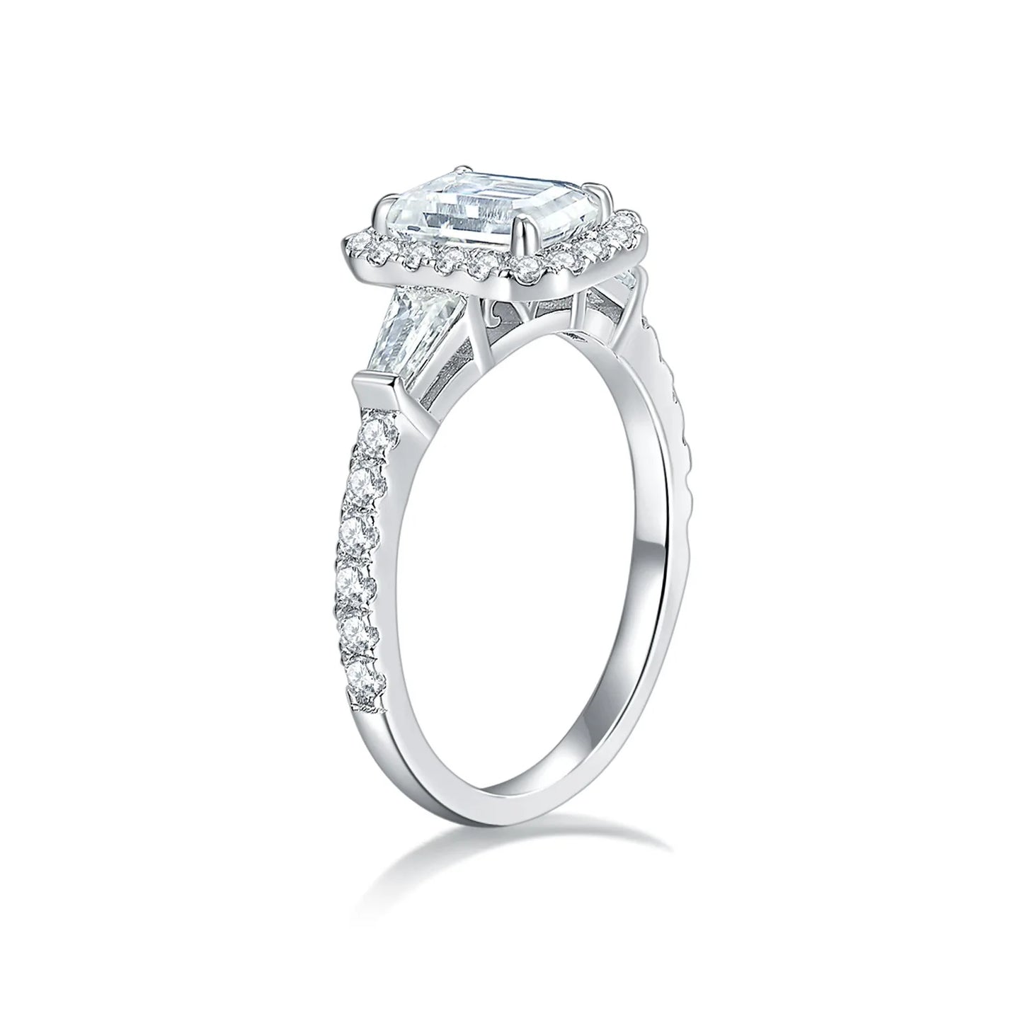 Moissanite Ring - Emerald Cut with Halo 1.78 carat