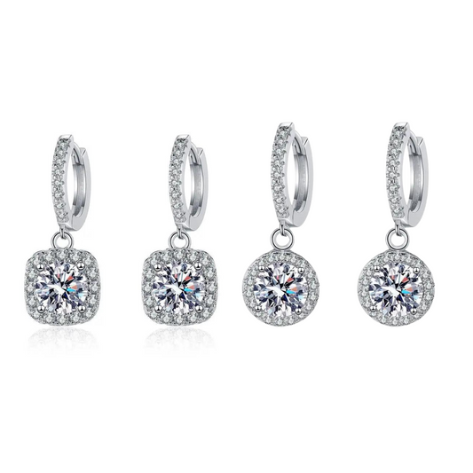 Moissanite Earrings - Round and Square - 2 Carat