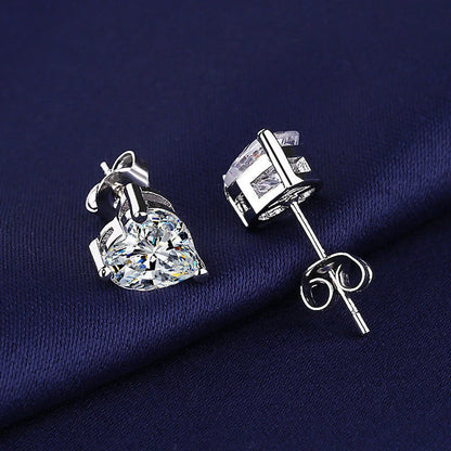Moissanite Earrings - Heart Design Studs - 2 Carat