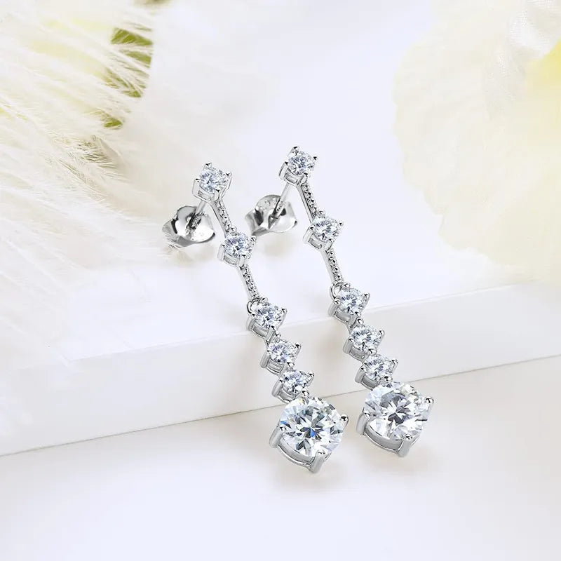 Moissanite Earrings - Long Tassel Ear Drops Design - 3 Carat