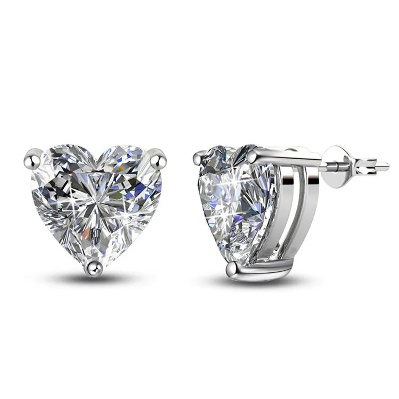Moissanite Earrings - Heart Design Studs - 2 Carat