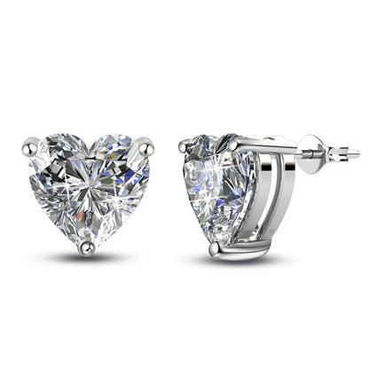 Moissanite Earrings - Heart Design Studs - 2 Carat