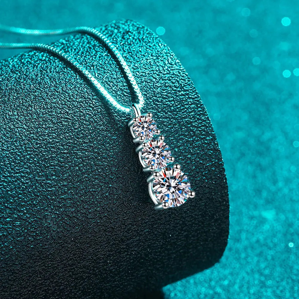 Moissanite Necklace - 3 stone design (1.8 Carat)