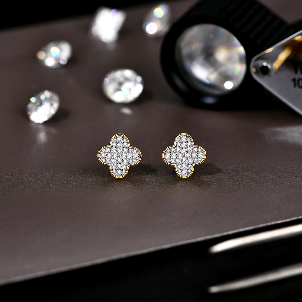 Moissanite Earrings - Clover Design