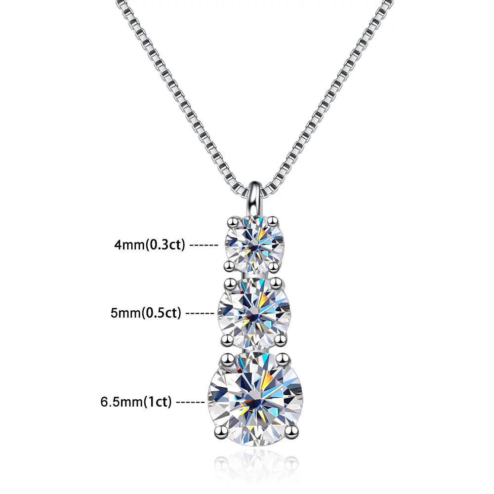 Moissanite Necklace - 3 stone design (1.8 Carat)