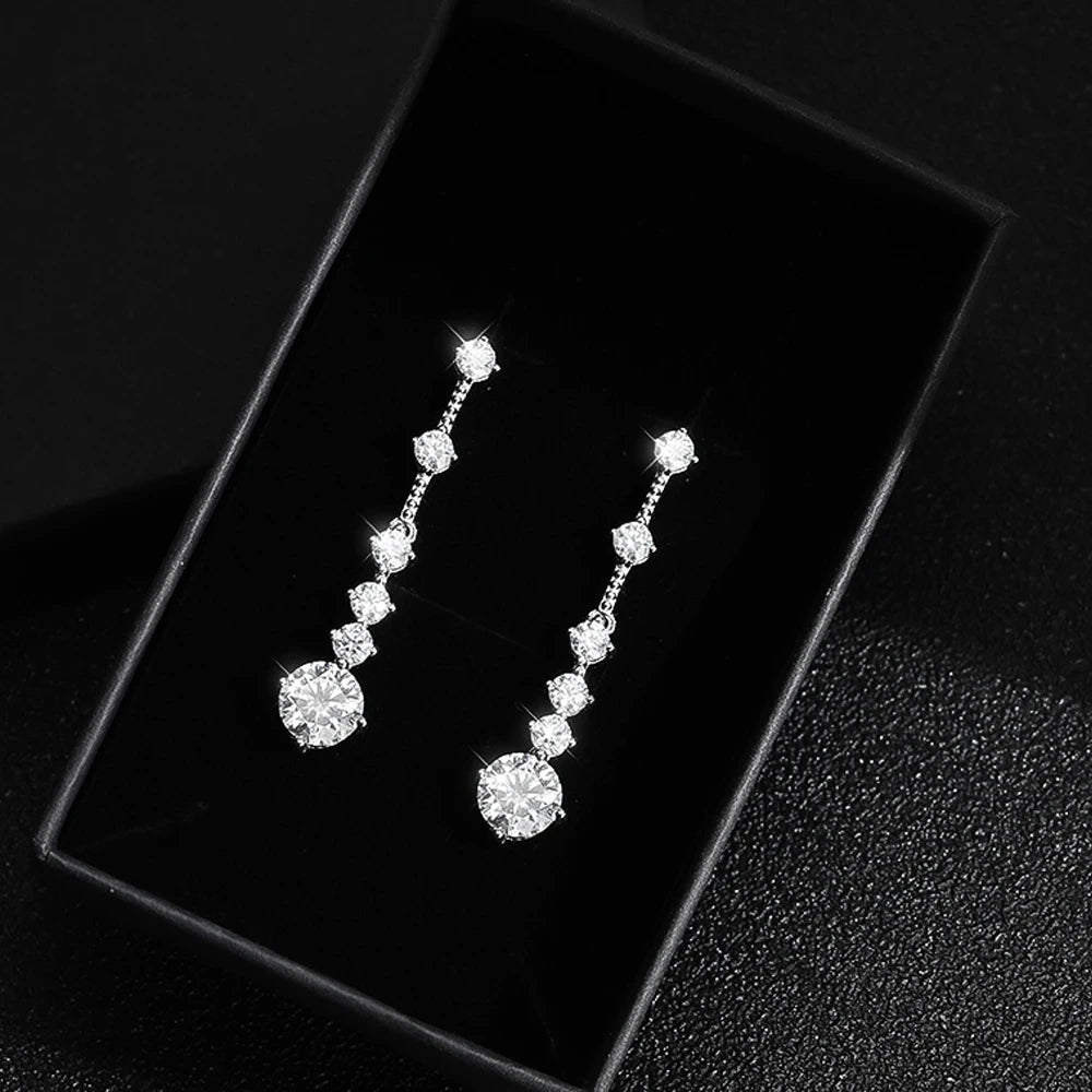 Moissanite Earrings - Long Tassel Ear Drops Design - 3 Carat