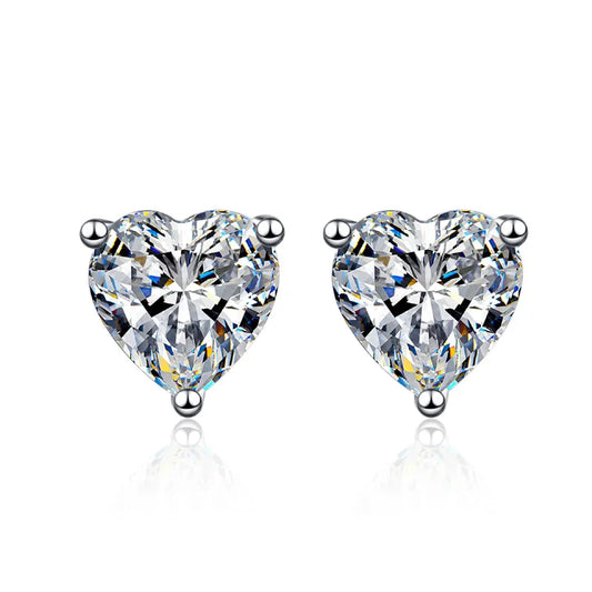 Moissanite Earrings - Heart Design Studs - 2 Carat