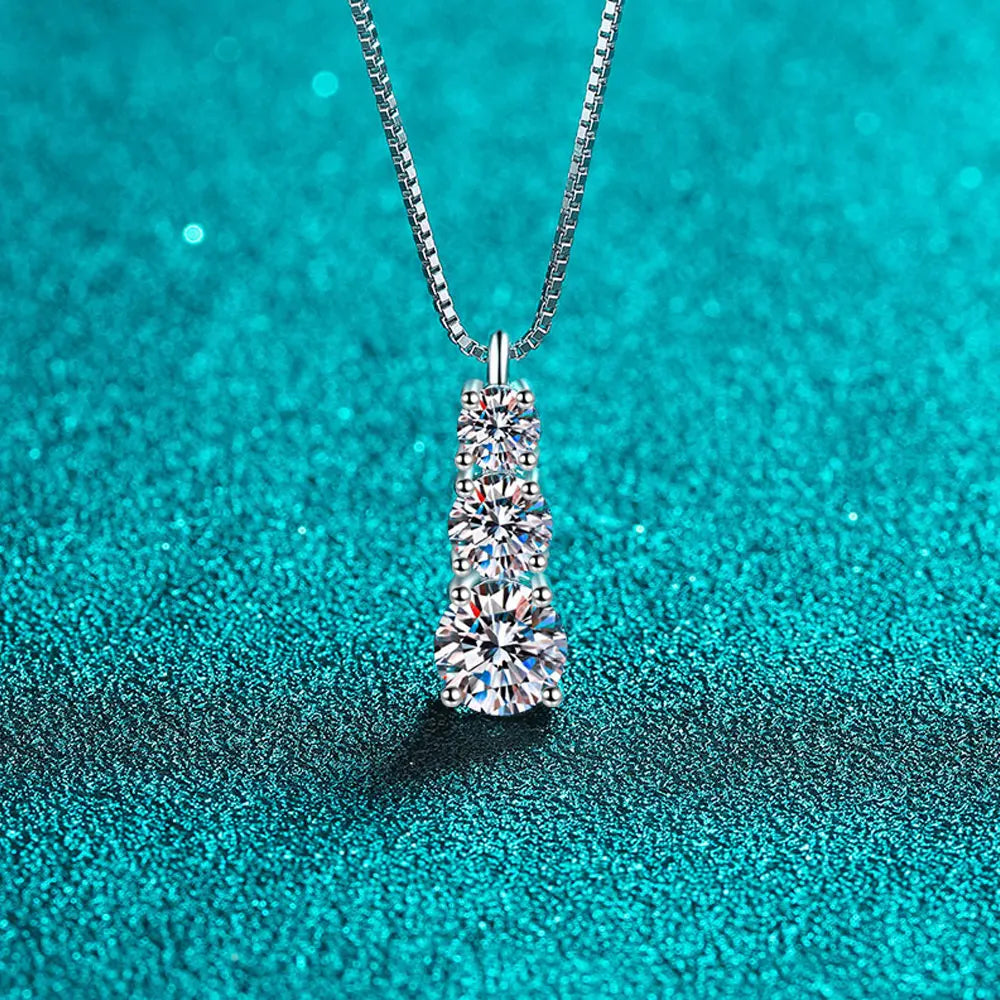 Moissanite Necklace - 3 stone design (1.8 Carat)