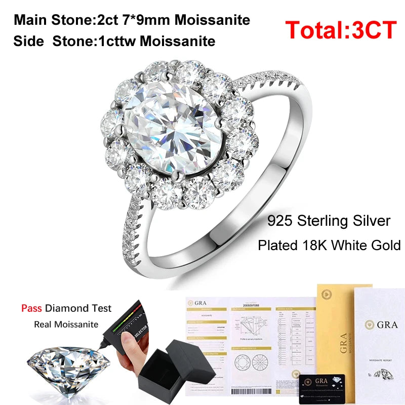 Moissanite ring - 3 Carat Oval Design with Halo